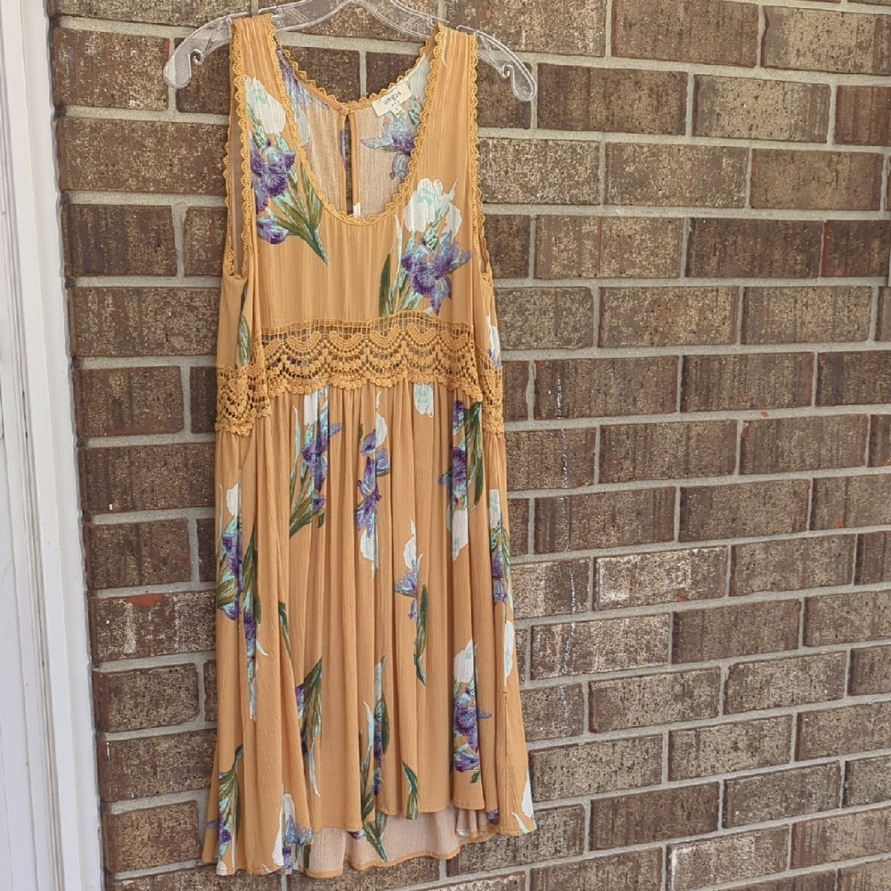 Umgee Yellow Floral Boho Mini Dress